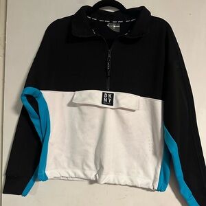 DKNY Black and White Zip Up Sweater